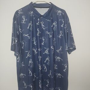 Mens Navy Blue Polo with White Stick-Figure Golf Print